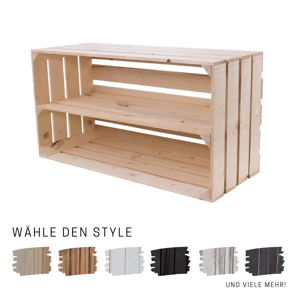 Neue Holzkisten: Neue Holzkiste mit einem Mittelbrett | 68x40x31 cm |  breite Allzweck Kiste für Schuhe, Natur Deko